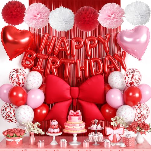 Bannière de ballons Happy Birthday et rideau à franges pour une fête de fille réussie