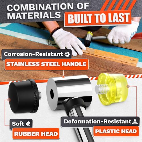 Image of Small Rubber Mallet Hammer, Red 25mm Double-Faced Soft Face Mallet with Soft Rubber & Hard Plastic Heads, Non Marring Jewelry Hammer for Leather Craft, Tile, Furniture Repair, Hobby & DIY Projects