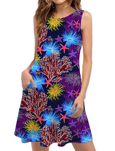 QCIV Sun Flower Dresses for Women with Pockets Casual Tank Dress, Starfish, S