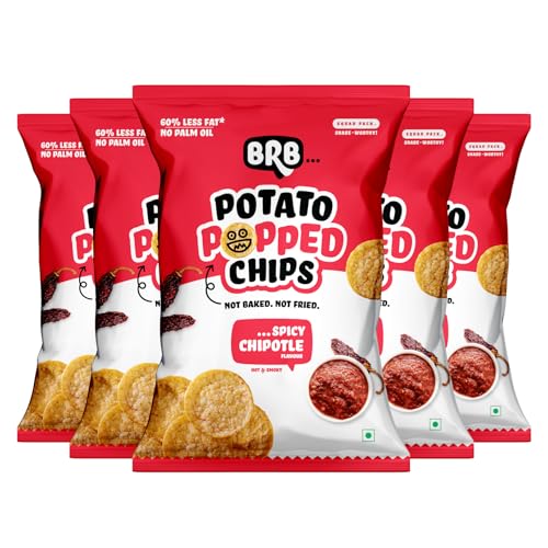 Image of BRB Potato Popped Chips | Spicy Chipotle Flavour | Not Fried. Not Baked | 60% Less Oil, Lower Calorie, Healthy Snack | 5 x (48g /51g) Combo Pack (weight may vary)