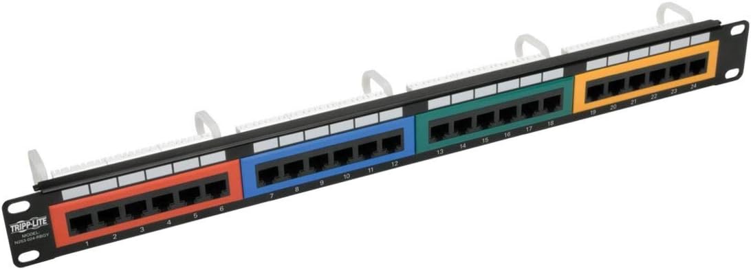 Tripp Lite 24-Port 1U Rack-Mount 110-Type Color-Coded Patch Panel, RJ45 Ethernet,568B, Cat6