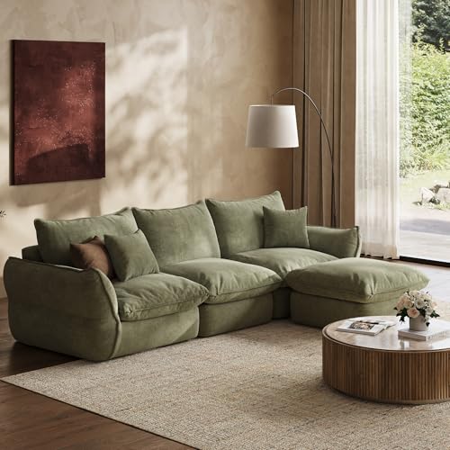 SOFA-IN-BOX 106'' Down Blend L-Shaped Sectional Sofa, Deep Seat Feather-Filled Cushions, Oversized Cloud Couch with Sink-in Comfort, Modern Living Room Sofa – Sage Mist