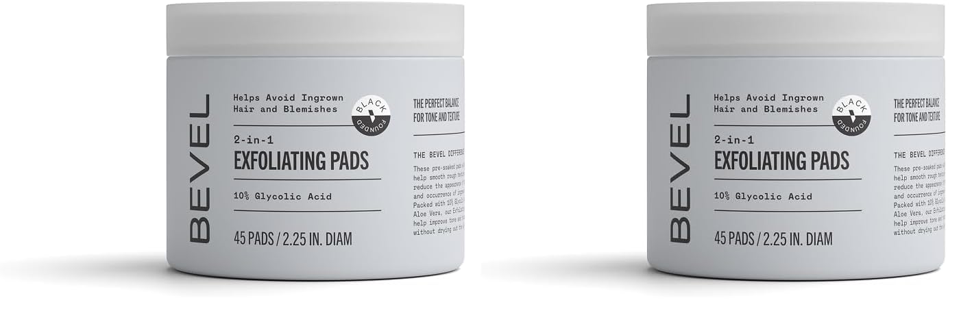 Bevel 10% Glycolic Acid Toner Pads for Face,Helps Remove Dead Skin Cells and Reduce Ingrown Hairs for Even Skin Tone and Texture,(Packaging May Vary),45 Count (Pack of 2)