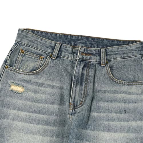 Men's Distressed Ripped Jeans, Hip Hop Motorcycle Denim, Flared Pants, Vintage Hollow Out4