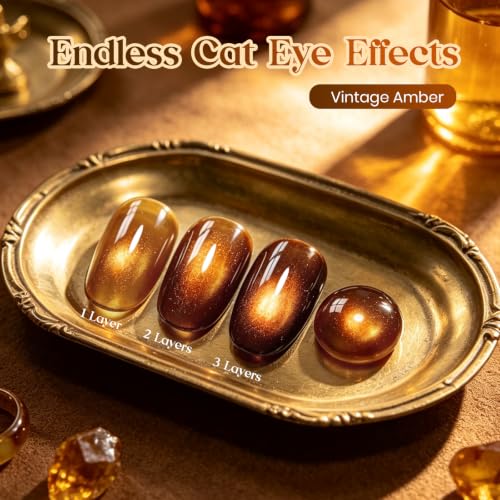 Image of Beetles Vintage Amber Cat Eye Gel Polish - Brown Gold Magnetic Nail Gel | 15ml Brown Cat Eye Gel Polish with Magnet, Amber Gold Magnetic Shimmer, Soak Off UV Cured Nail Gel, Color-Matched Bottle