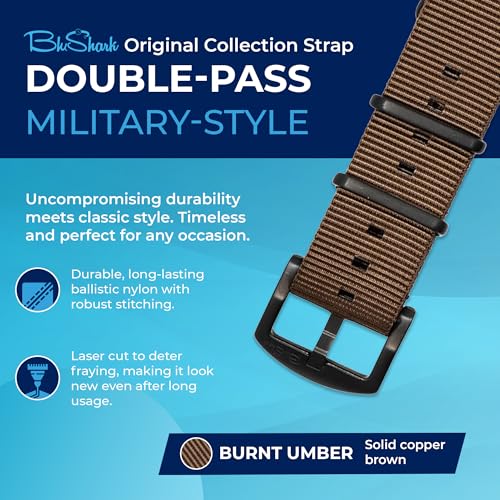 Image of BluShark - Original Collection Military-Style Waterproof Watch Strap, Fits All Timepiece Brands, Durable Nylon Wristwatch Accessories with Stainless Steel Buckle - 18mm, 20mm, 22mm & 24mm Watch Bands