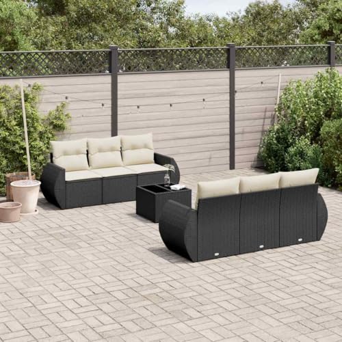 SKM Set de Comedor de jardín 7 pzas y Cojines ratán sintético Negro,Mobiliario,Muebles de jardín,Conjuntos de jardín,Negro,62.6 kg,3253443