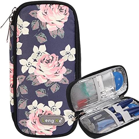 AYVANBER Insulin Cooler Travel Case Small Diabetic Medication Cooler Portable Cooling Bag with 2 Reusable Gel Ice Packs for Insulin Pens While Traveling and Other Diabetic Supplies (Black Flower) Cover