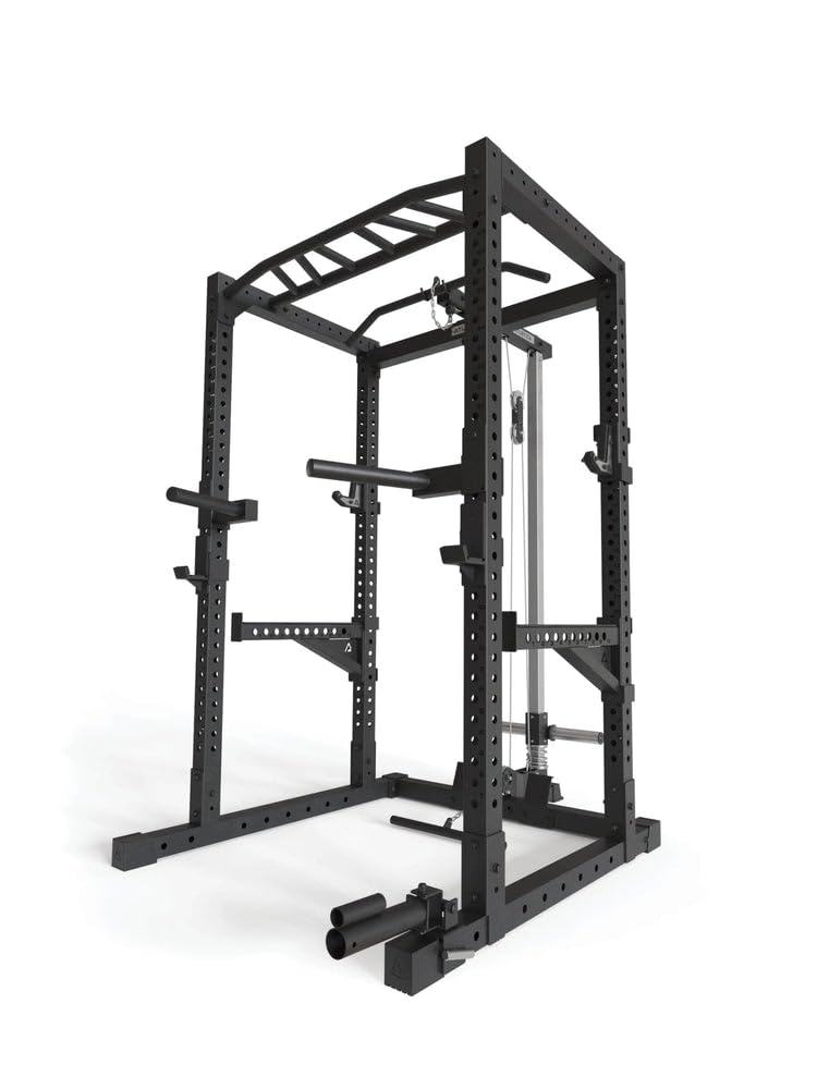 Atletica Cage R7 - 200 cm de hauteur - Avec station de traction et d'aviron - Barre de traction multi-prises - Barres de dip - Bras Spotter - 4 crochets J et mine terrestre