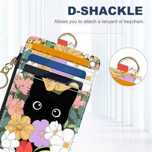 Image of Slim Wallet Credit Card Holder, Flower Bushes And Cats, RFID Wallet Women Cute Small Front Pocket Wallet With Zipper, PU Leather Thin travel RFID Blocking Card Case ID Window ,Ladies Gifts