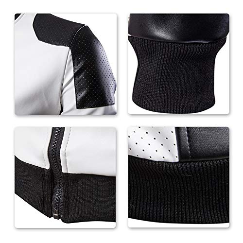 AOWOFS Men's PU Faux Leather Jacket White Black Moto Bomber Fashion Slim Fit Coat4