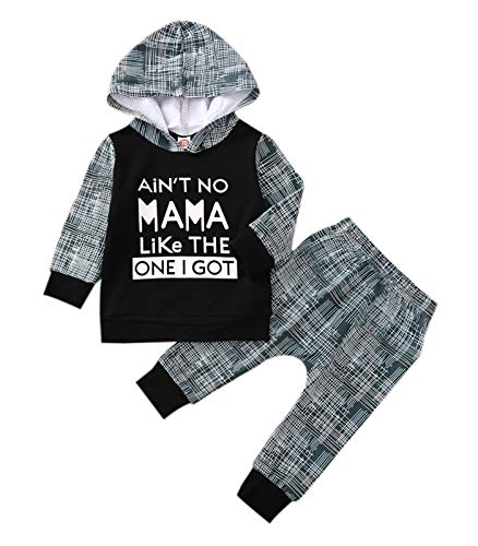 Newborn Infant Baby Boy Girls Camouflage Clothes Hooded T-Shirt Tops+Pants Outfits (18-24 Months, Black-Aint no Mama)