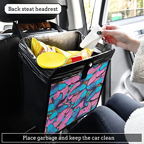 Image of Pink Blue Butterfly Car Trash Can Foldable Hanging Car Trash Bag Bin Auto Garbage Can Leak-Proof Car Organizer(Large) (g301180671p857c913s2022)
