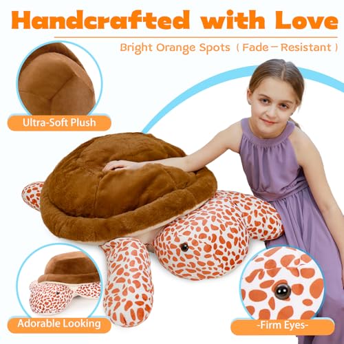 Image of MorisMos Giant Turtle Stuffed Animal, 35inch-3ft Big Stuffed Tortoise Plush Toy, Large Soft Turtle Body Pillow Gift for Kids Children Boys Girls Birthday Christmas, Brown
