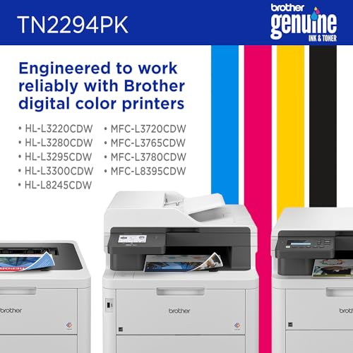 brother genuine tn2294pk standard yield 4-pack printer toner cartridges - black cyan magenta yellow toner multipack