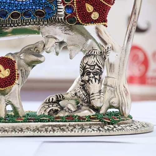 Image of KridayKraft Gold Plated Kamdhenu Cow with Calf Metal Statue for Good Luck Feng Shui & Vastu Showpiece Religious Idol Fingures for Home and Office Table Decor