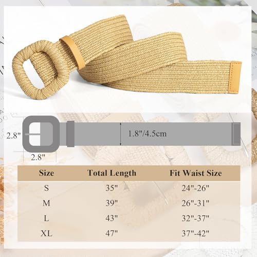 Image of Straw Woven Elastic Belt for Women Stretchy Belts for Dress Fashion Boho Waist Belt Rattan Raffia Ladies Belts