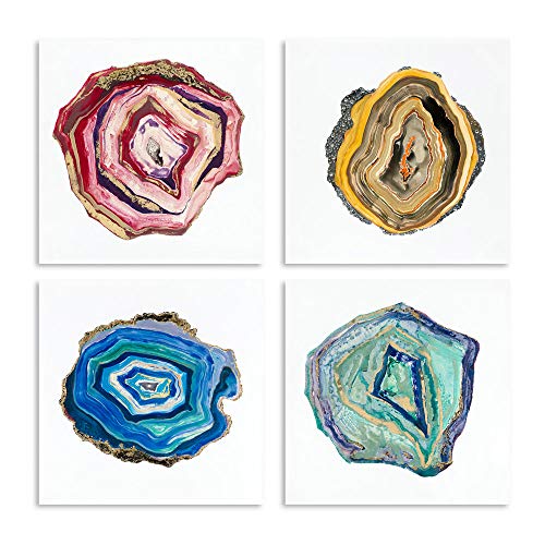 B BLINGBLING Abstract Canvas Wall Art: Geometry Circle Blocks Teal Blue Abstract Wall Art Canvases for Painting 12 x 12 Frame Ready to Hang (12