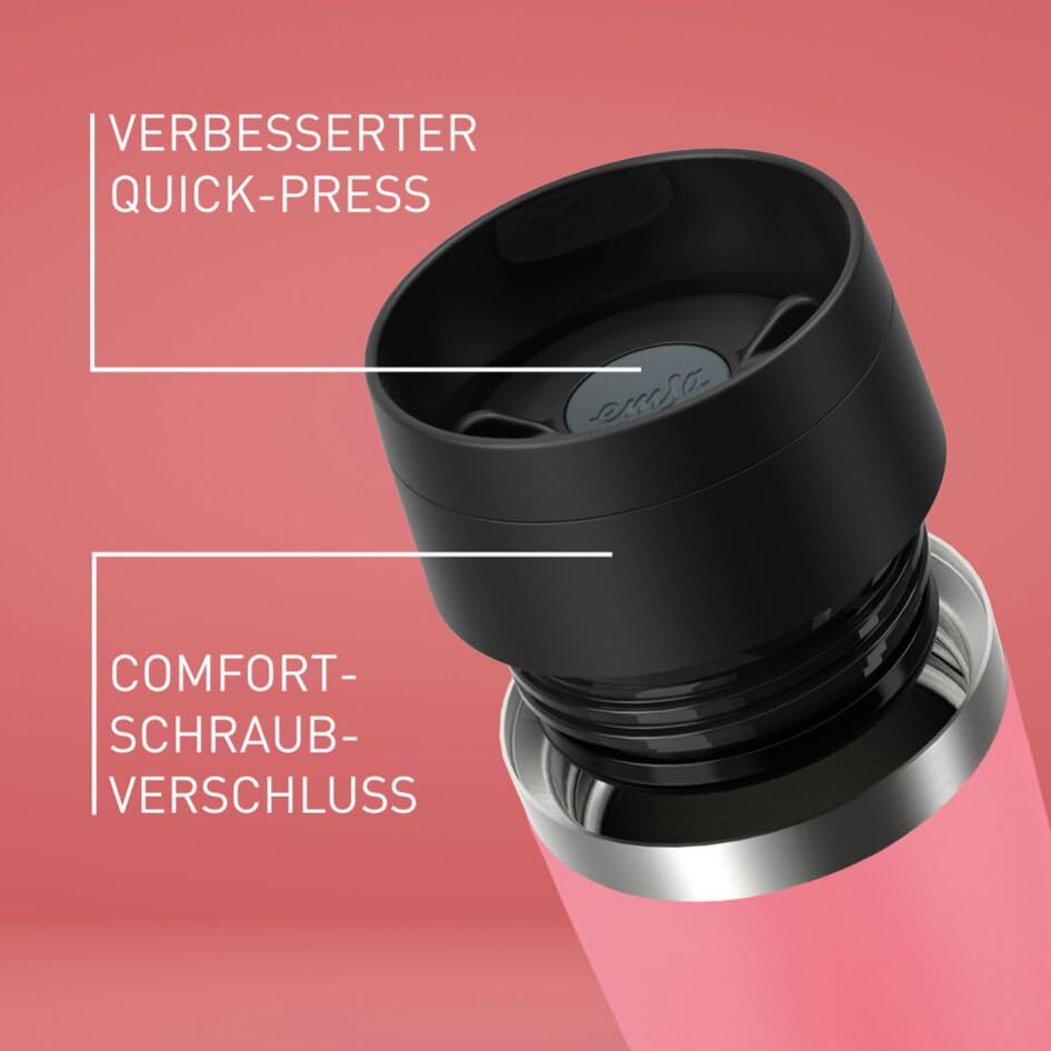 Emsa N2023950 Travel Mug Classic Isolierbecher 0,5 Liter, neuer Komfort Schraubverschluss, Pulverbeschichtung, Edelstahl, 360 Grad Trinköffnung, Rosa 5