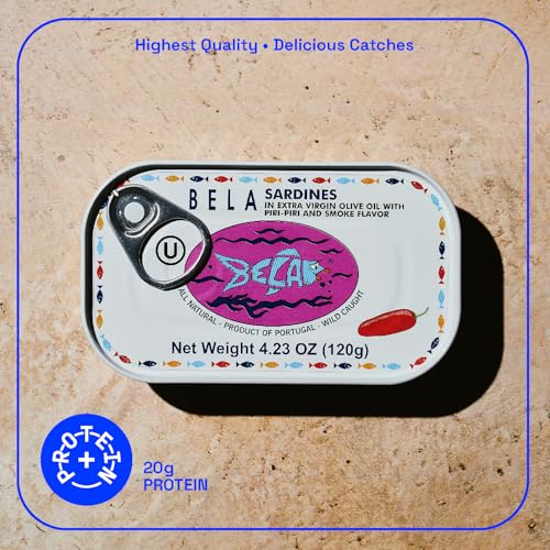 Image of BELA Wild Caught Portuguese Sardines - Lightly Smoked and Marinated in Piri Piri Flavored Extra Virgin Olive Oil | 4.25 Oz (Pack of 12) | All Natural, High Protein, Hand Selected, Sea Salted, & Omega 3 Rich
