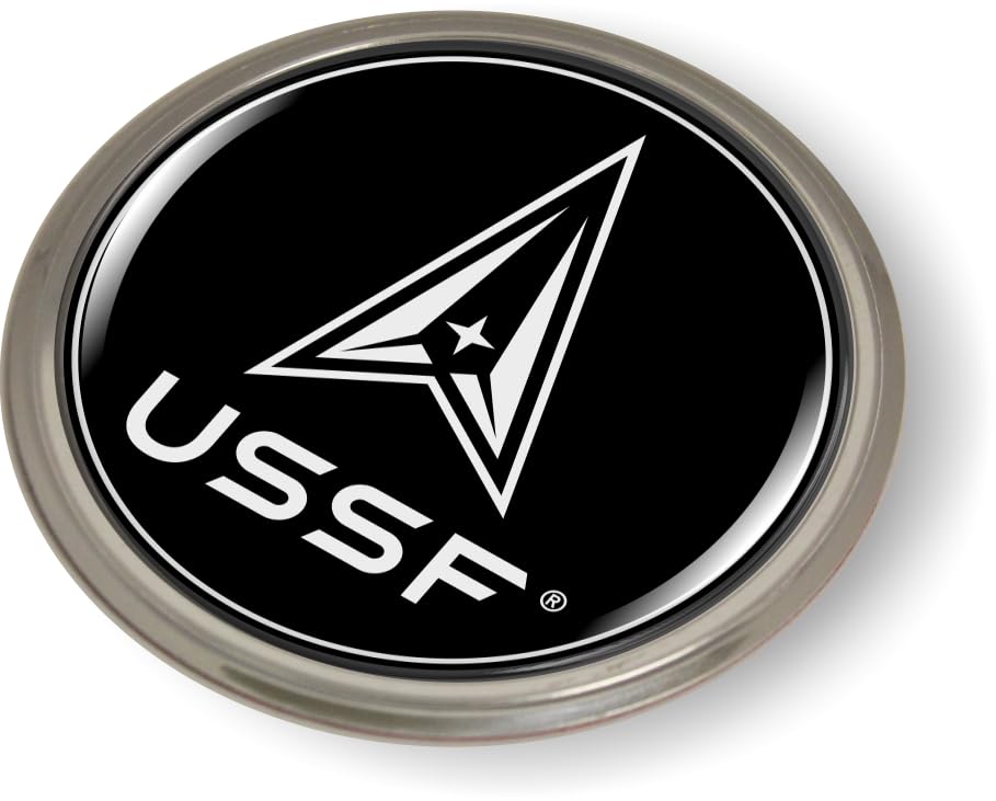 Image of BestLicensePlateFrames - USSF Symbol 3D Domed CAR Emblem Badge Sticker Semi-Flexible Aluminum Bezel - Official USAF and USSF Licensed Product