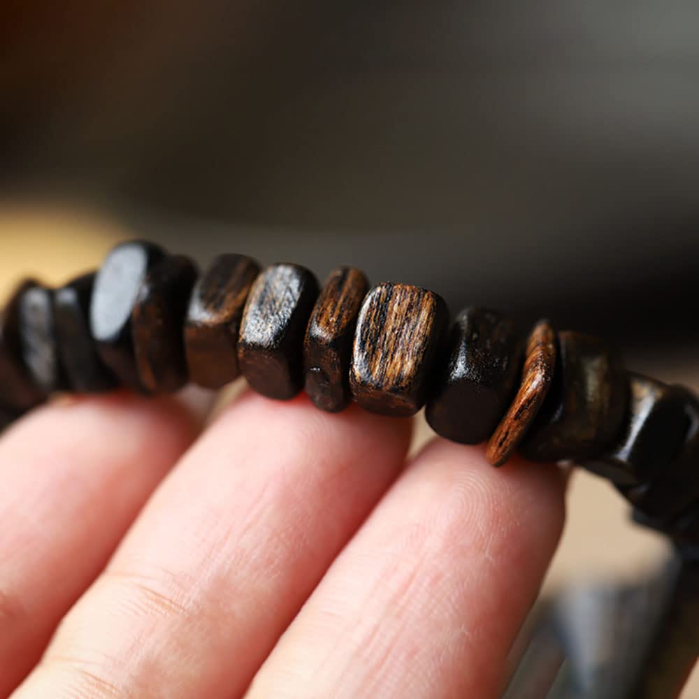 Mala + modlitewny + koraliki + bransoletka, Bransoletka z koralików drewnianych Kalimantan Agarwood, ręcznie robiona, z zawieszką Buddy Modlitwy