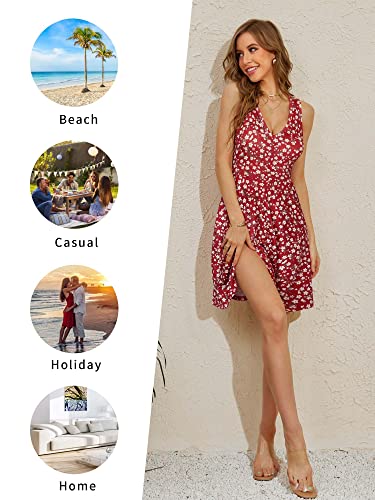 Image of HUHOT Womens Sleeveless V Neck Dress with Pocket Summer Beach Midi Flared Tank Dress
