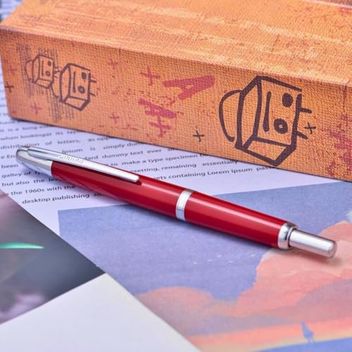 Image of GOLD LEAF Jinhao 20 Press Retractable Fountain Pen - Fine Nib with Converter - Plastic Body & Metal Clip - Multiple Colors - Smooth Writing Pen (No Ink Included) (Palace Red (Silver Clip))