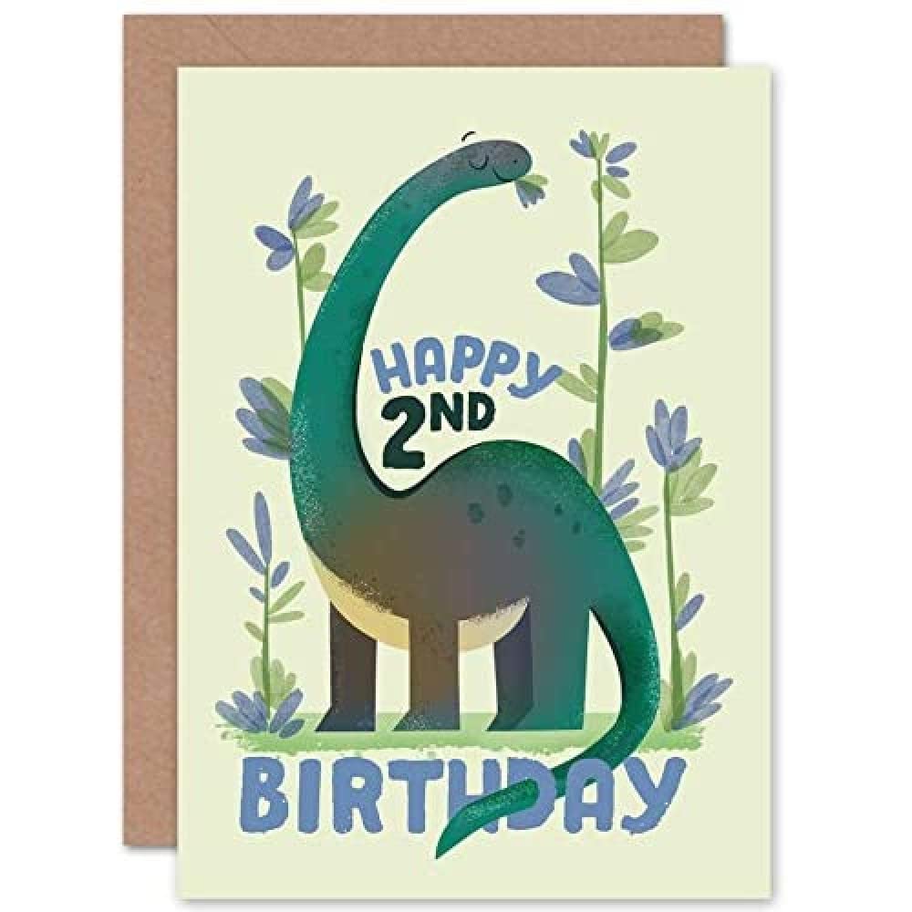 Wee Blue Coo Dinosaur Boys 2nd Birthday Card Apatosaurus