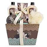 Draizee Luxury 6 Pcs Refreshing Vanilla Spa Gift Baskets for Women Bath and Body Set for Women w/ Shower Gel, Body Lotion, Scrub - Birthday, Self Care Gifts for Mom