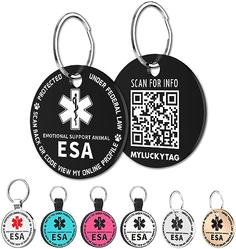 MYLUCKYTAG QR Code ESA Emotional Support Dog ID Tag - Pet Online Profile - Scan QR Receive Instant Pet Location Alert Email