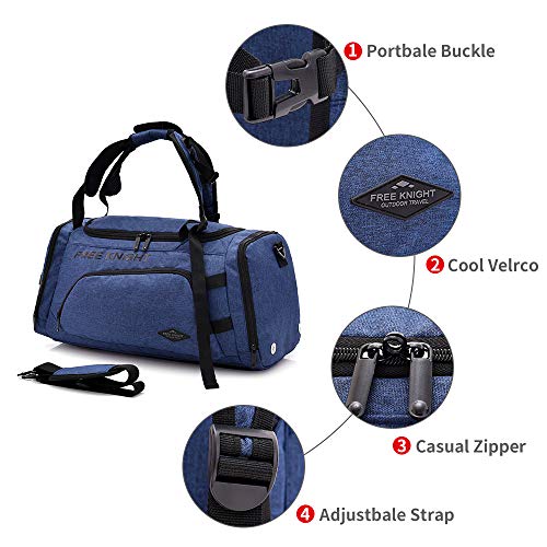 35-40L 3 Way Waterproof Sports Gym Travel Weekender Duffel Bag with Shoe Compartment Overnight Bag (Blue)