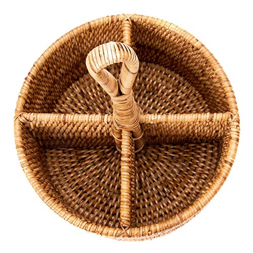 Image of AKWAY Bamboo Rattan Spoon Stand | Round Cutlery Holder | Kitchen Rack for Cafe & Resto-bar | Tableware Storage (6.5W x 6.5L x 5H Inches, Beige)