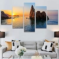 SIGNWIN 5 Panel Canvas Wall Art Modern Art Beach Dramatic Island Landscape Multicolor Photography for Home Decorations Ready to Hang - 60