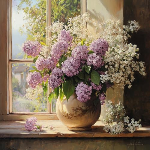 Broderie point de croix lilas en vase pour salon cosy en perles