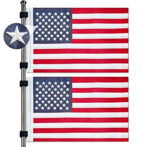 YOKYHOM 2 Pack 12x18 Golf Cart Flag Golf Cart Accessories with Elastic Strap Mount Premium Embroidered American Flag for 250th Anniversary 2026 Patriotic Decoration