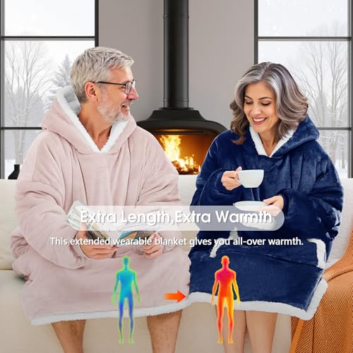 JOYWOO Pink Wearable Blanket Hoodie,Oversized Cat Lovers Sweatshirt Blanket for Adult,Birthday Gifts for Women,Mom,Girlfriend,Cozy Hooded Blanket with Giant Pocket and Winter Gifts,Dusty Pink Standard