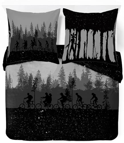 Jay Franco Stranger Things Bettwäsche-Set Superweiche Bettwäsche mit Kissenbezug NUR BETTBEZUG (Füllung Nicht enthalten) Schwarz 3-teilig Doppelbett