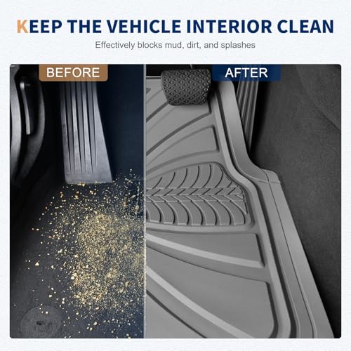 Image of FLORICH Car Floor Mats, Waterproof Universal Heavy-Duty 4 Pieces Rubber Floor Mats for Cars, Full Set Car Mats with Anti-Slip Backing Fit for Most SUV, Vans,Trucks, Sedan(Light Grey)