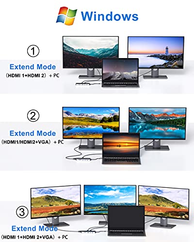 Usb C Docking Station Dual Monitor, Dual Hdmi Adapter 12 In 1 Triple Display Usb C Hub With Vga, Gigabit Ethernet, 100W Pd, 4 Usb Ports, Sd/Tf Card Reader Audio For Lenovo/Hp/Dell Type-C Laptops #TOP2