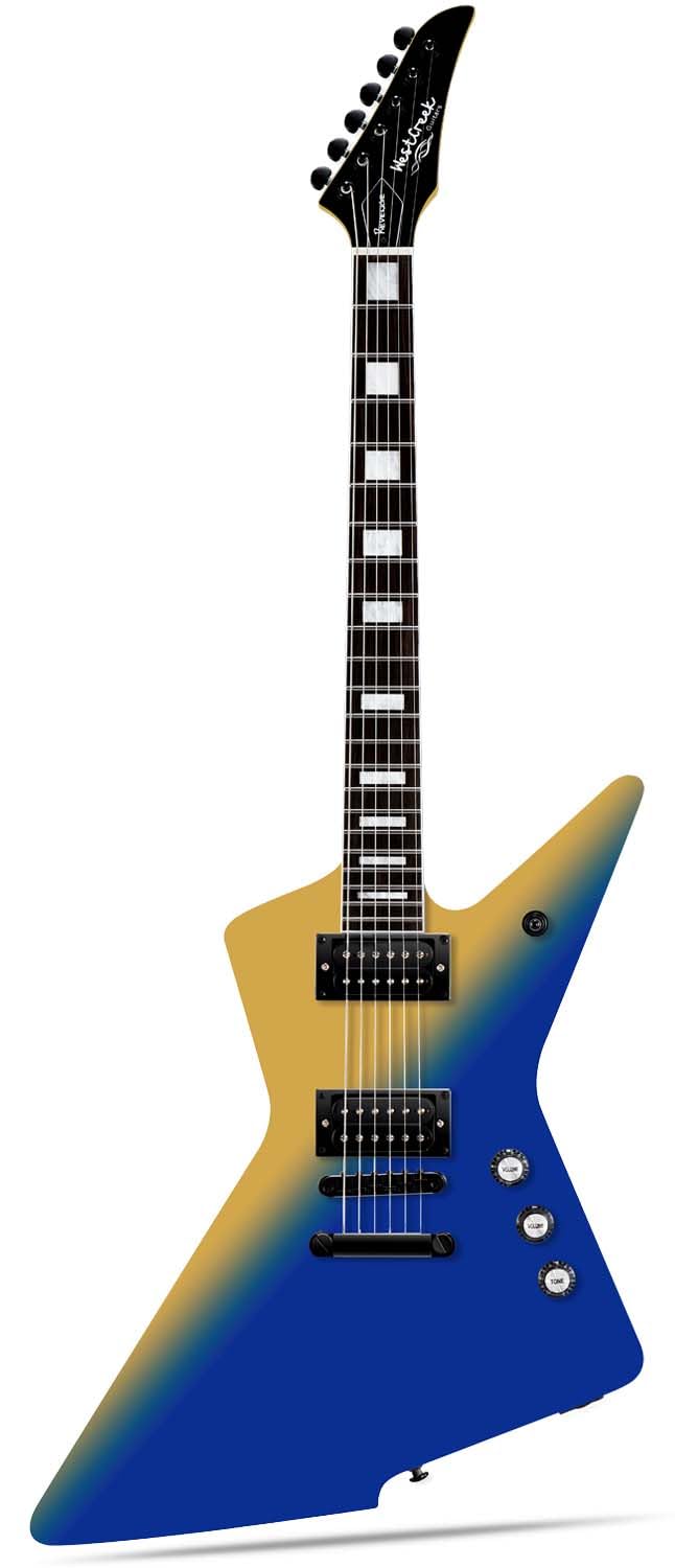 WestCreek Revenge Solid Body Electric Guitar, Heavy Metal Guitar, Right Handed, Heavy Metal Pickups, Rounded End Jumbo Frets, Bone nut, Rosewood Fretboard, Mahogany Body (Blue Yellow Gradient)