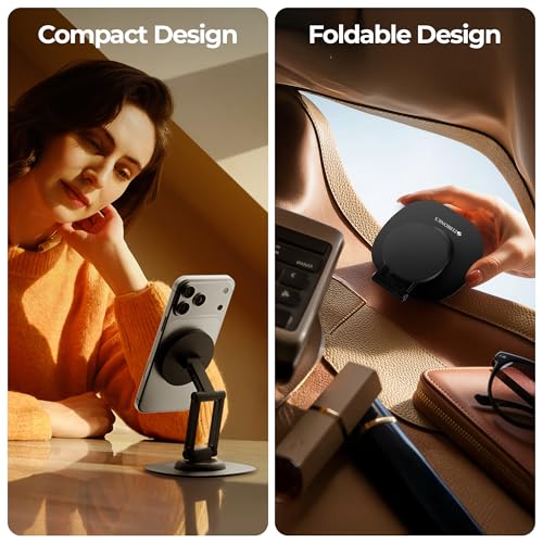 Image of Zebronics Magnetic Mobile & Tablet Holder, 360 Rotation, Multi-Angle Adjustable, MagSafe Compatible with Metal Ring, N52 Magnet, Foldable Compact Design, Anti-Skid Base (MS400)