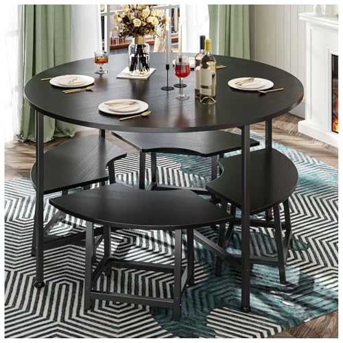 La Mejor Recopilación de Sillas de comedor que puedes comprar esta semana. 49 SIMPLE HOGAR Comedor 4 sillas Moderno Redondo Conjunto de Comedor para Cuatro - Cocina compacta desayunador con 4 taburetes, Resistente y Ahorra Espacio, 80x80 cm, Negro