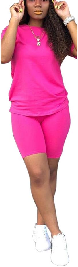 KINIKO Women's 2 Piece Casual Fashion Sports Solid Color Suit short Sleeve top and Pants Set Sweatshirt