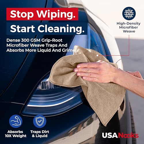 Image of USANOOKS Microfiber Cleaning Cloth - Beige - 24Pcs (12.5x12.5 inch) High Performance - 1200 Washes, Ultra Absorbent Car Towel Traps Grime & Liquid for Streak-Free Mirror Shine - car Washing Cloth