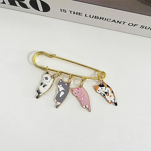 Image of Lovely Cat Charms Gold-Tone Safety Pins - Calico, Ginger, Siamese Cat Dangle Accessory Brooch Pin for Cat Lover Gift