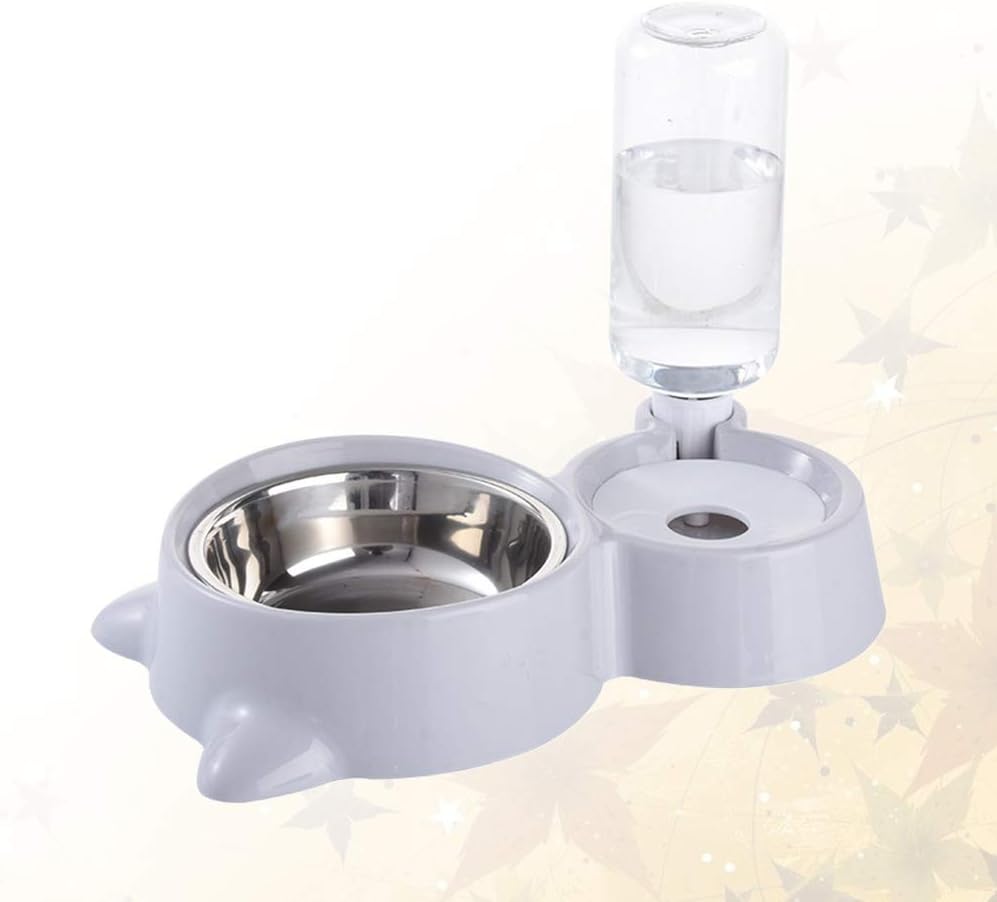 Baluue Pet Dual Water Food Feeder for Cats and Dogs Automatic Drinking Bowl Smooth Convenient Grey Color for Home Decor