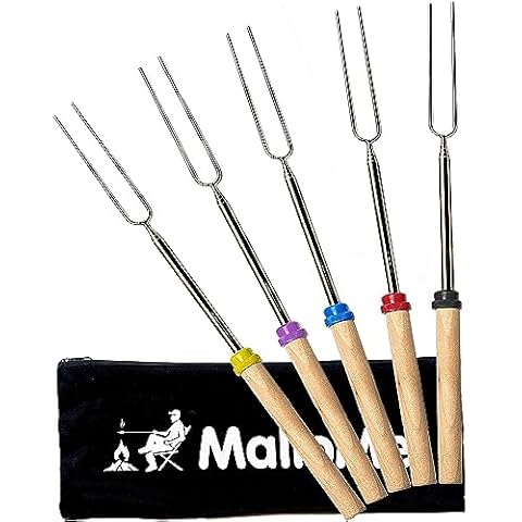 MalloMe Smores Sticks for Fire Pit Long - Marshmallow Roasting Sticks Smores Kit - Smore Skewers Hot Dog Fork Campfire Cooking Equipment, Camping Essentials S'mores Gear Outdoor Accessories 32" 5 Pack Cover