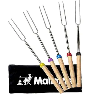 MalloMe Marshmallow Roasting Smores Sticks - Camping Accessories for Campfire Fire Pit Cooking Set of 5