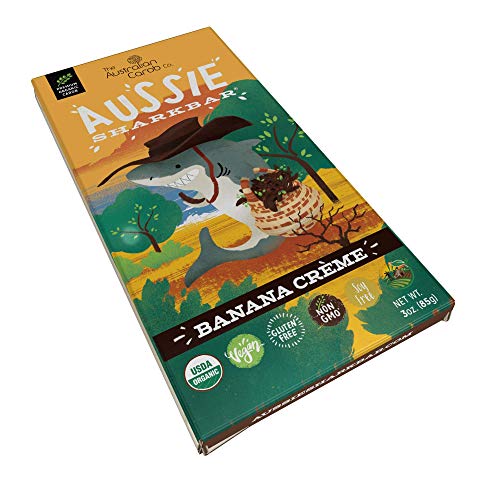 CAROB BAR, AUSTRALIAN CAROB CO., AUSSIE SHARKBAR, BANANA CREME 85g/3oz. Rich, Smooth, Organic Carob Bar, USDA Organic, Vegan, Gluten Free, non-GMO, carob, organic carob, carob candy, organic, candy